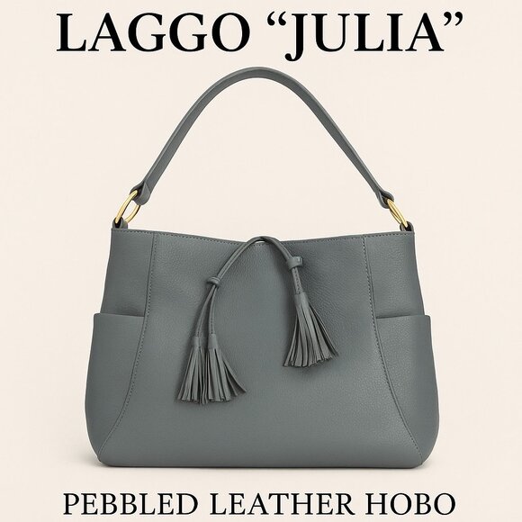 Laggo Julia Pebbled Leather Hobo Bag • Cashmere Gray • NWOT • $595 Retail - Picture 2 of 11